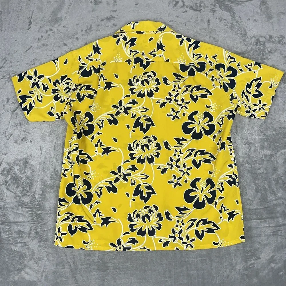 Kennington LTD Mens XL Hawaiian Shirt Yellow/Blue Tropical Floral Vacation *read